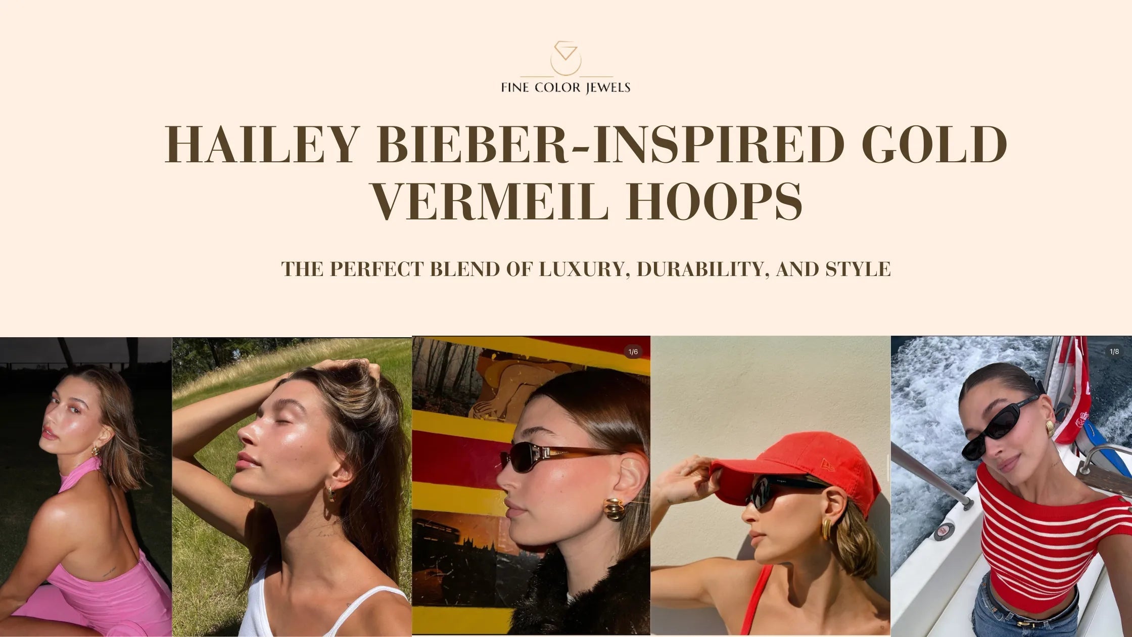 Hailey Bieber-Inspired Gold Vermeil Hoops: The Perfect Blend of Luxury, Durability, and Style - FineColorJewels gold earrings, gold hoop earrings, Gold hoops, gold vermeil hoop earrings, gold vermeil hoops, hoops