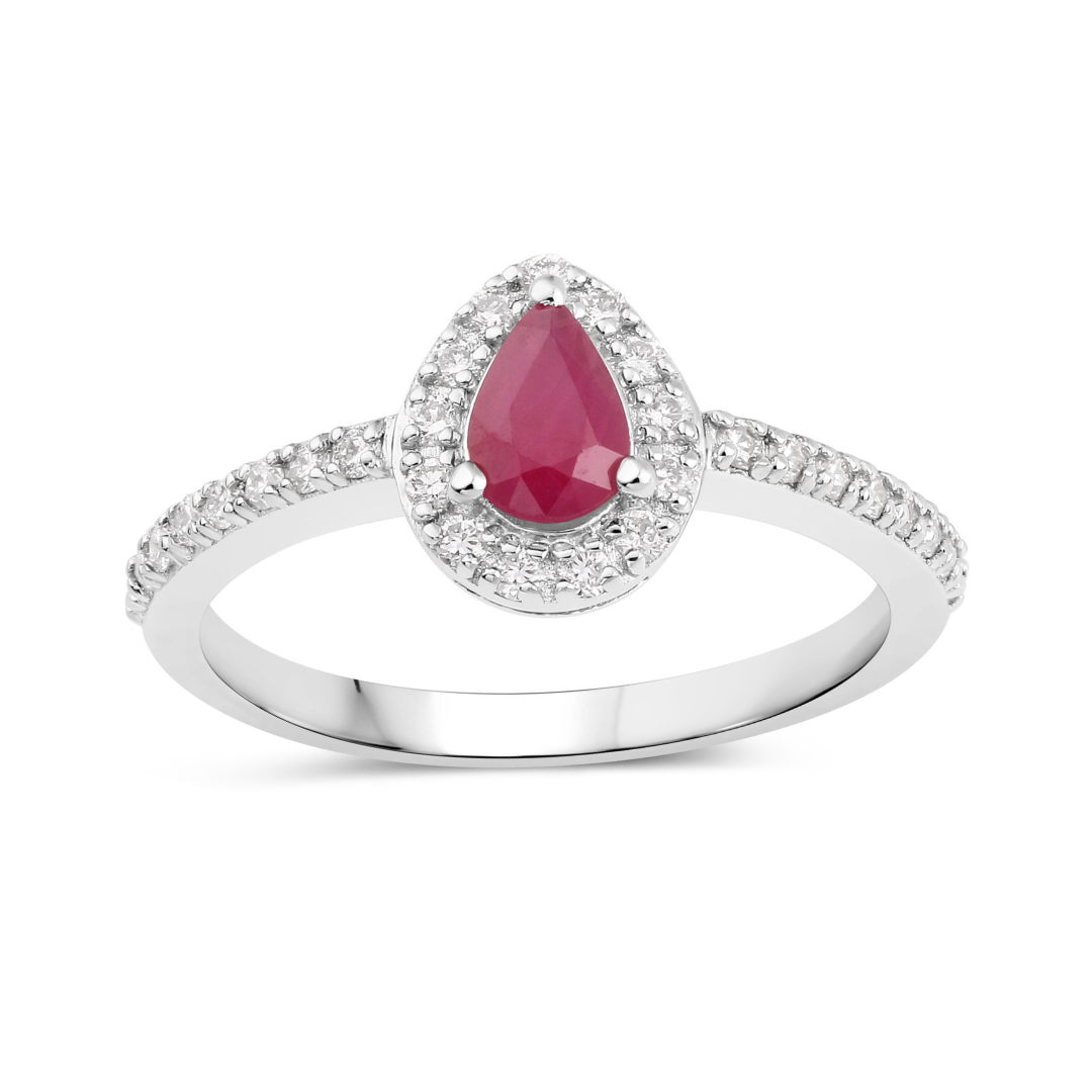 Natural Ruby and Diamond Halo Ring