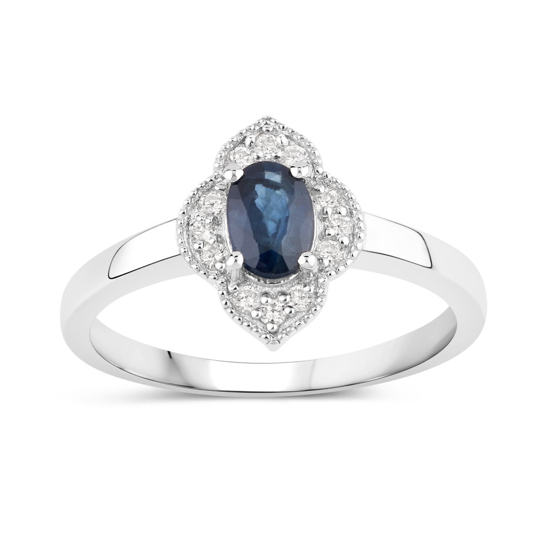 Natural Blue Sapphire and Lab Diamond Halo Ring