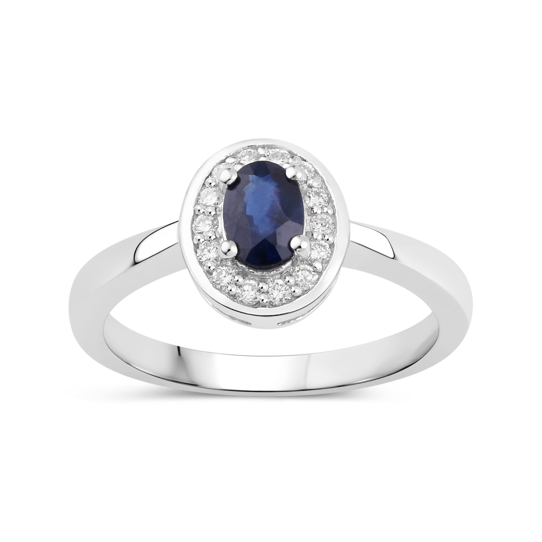 Natural Blue Sapphire and Lab Diamond Halo Ring