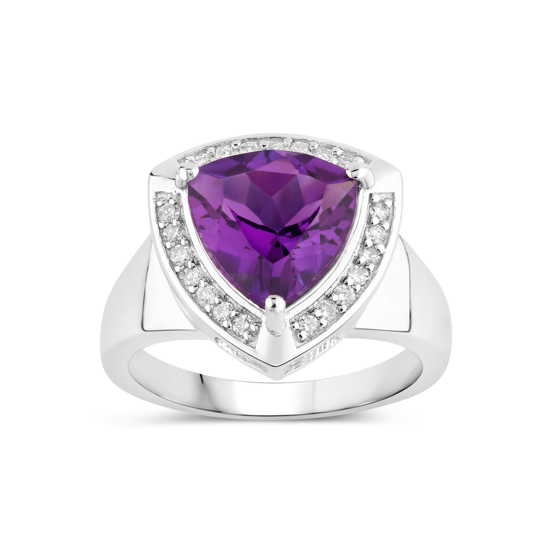 Natural Amethyst and Lab Diamond Trillion Ring