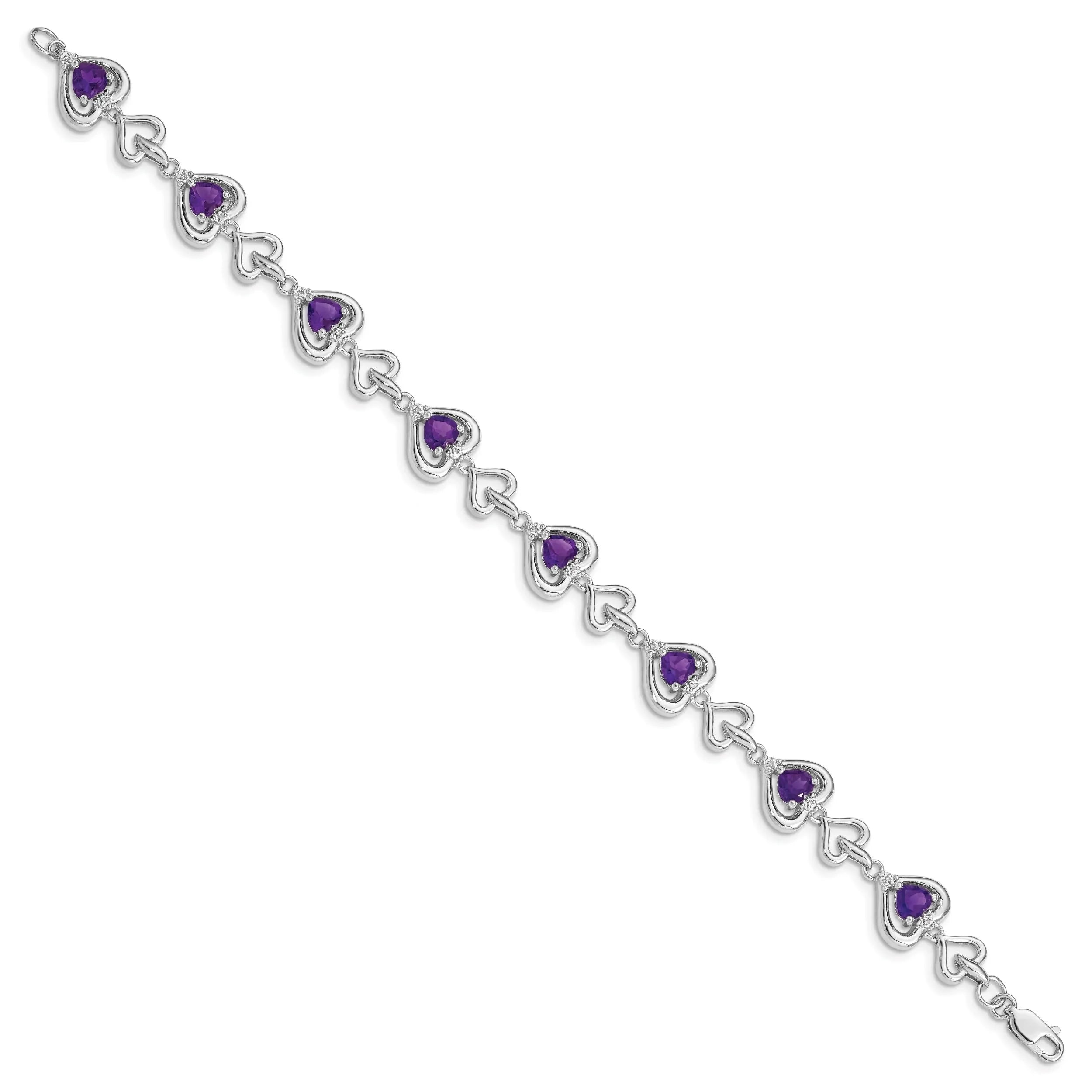 Genuine Amethyst and Diamond Heart Bracelets Sterling Silver Fine Color Jewels Anniversary bracelet for her,Birthstone bracelet for grandma,Birthstone bracelet for her,birthstone bracelet for mom,bracelet for girlfriend,bracelet for her,bracelet for mom,bracelet for wife,bracelet for women,Gemstone Bracelet,QG