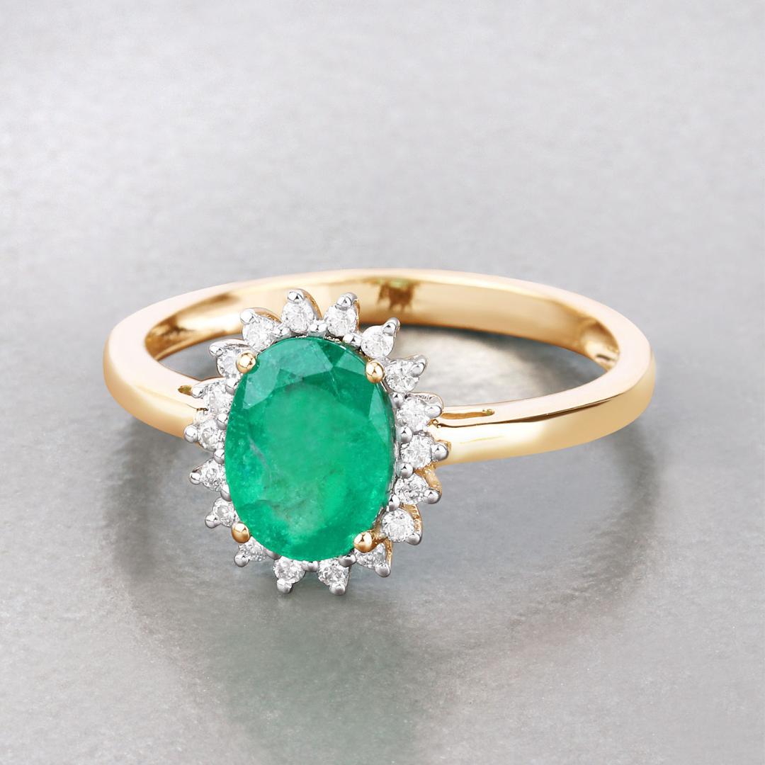 Genuine Zambian Emerald Diamond 10K Ring