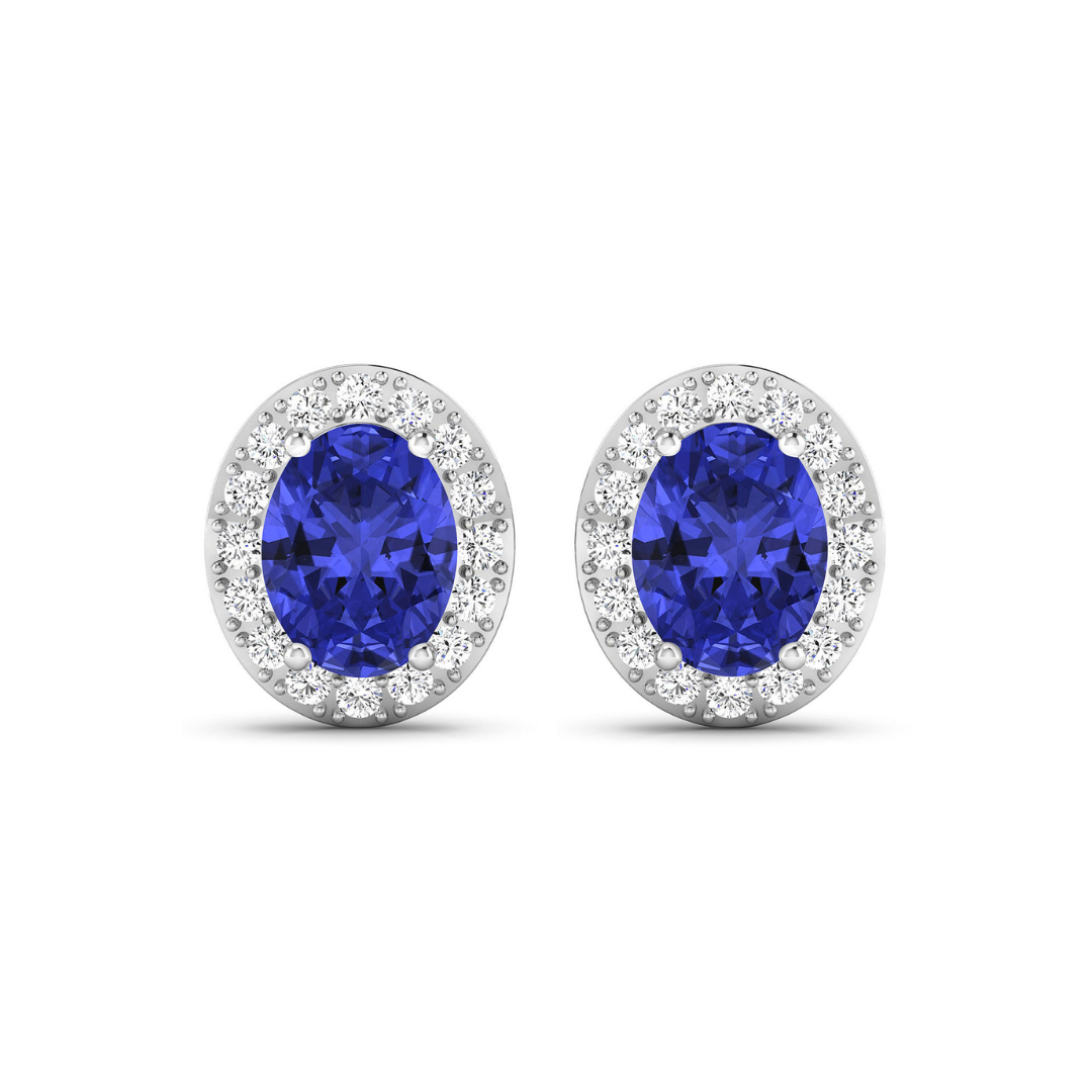 Genuine Tanzanite and Diamond Studs Earrings