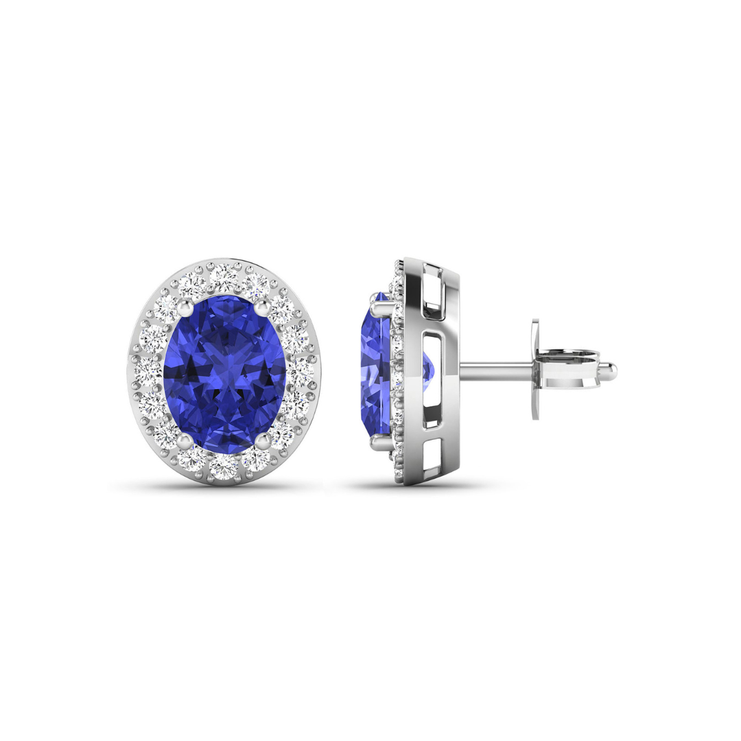 Genuine Tanzanite and Diamond Studs Earrings