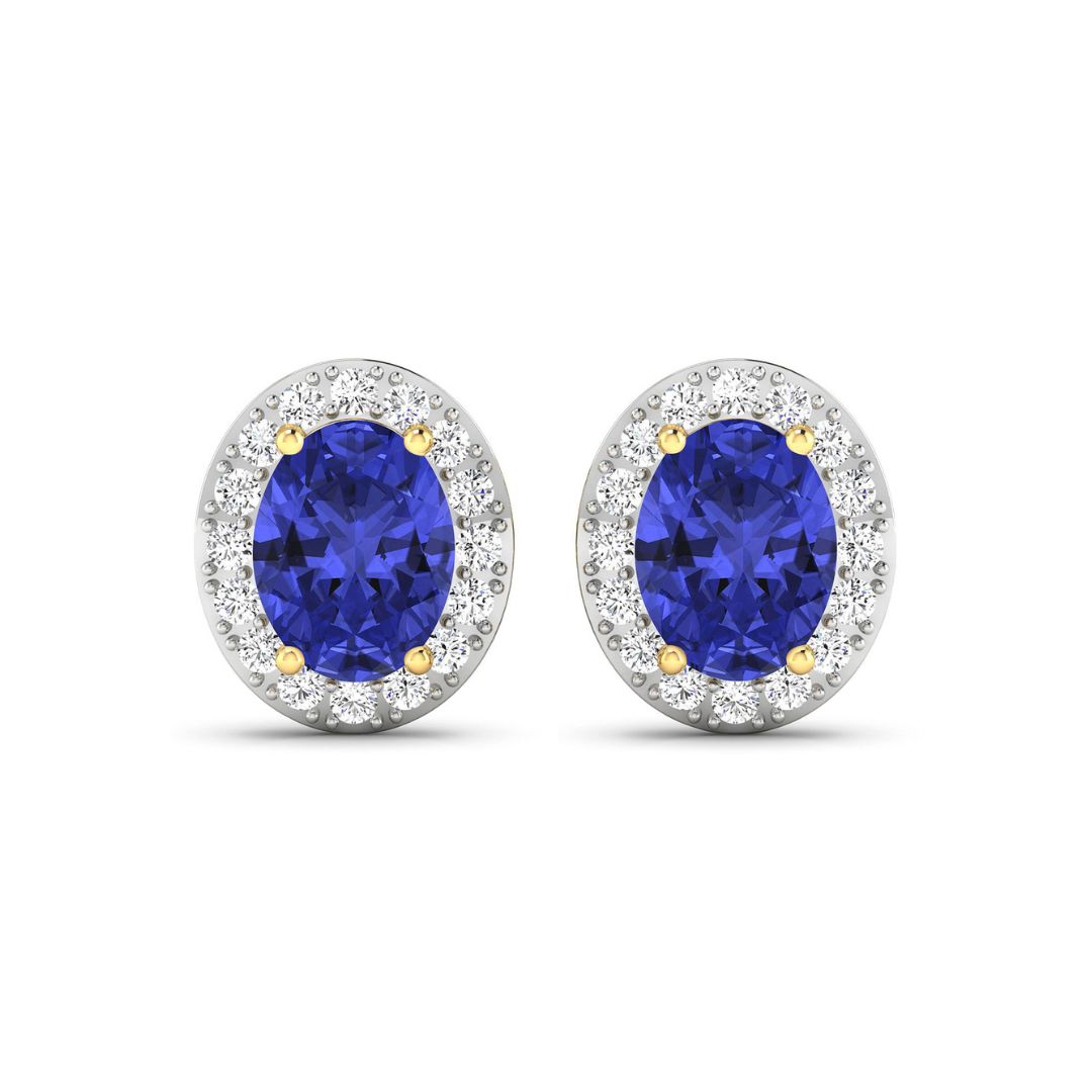 Genuine Tanzanite and Diamond Studs Earrings