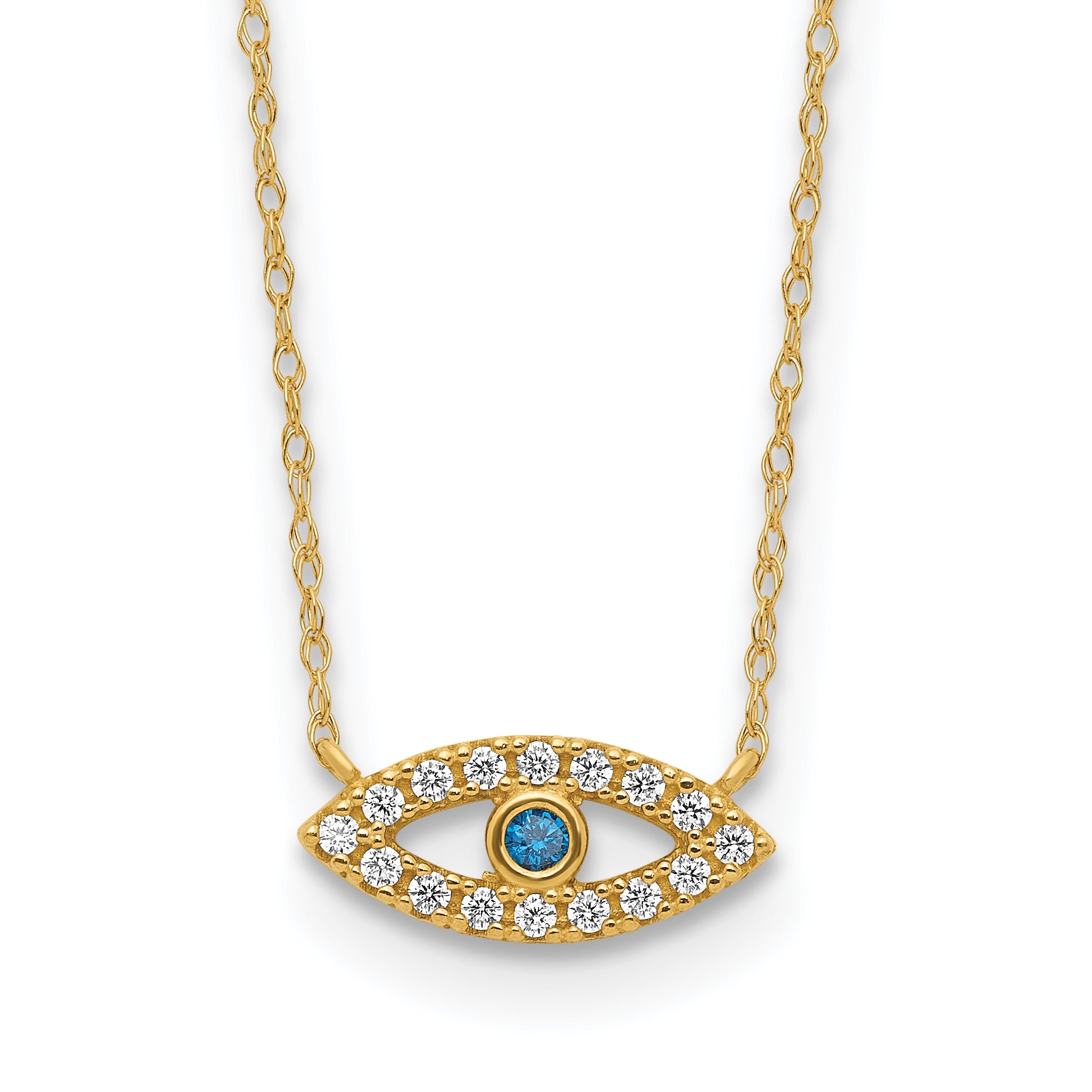 10K Gold CZ Evil Eye Necklace