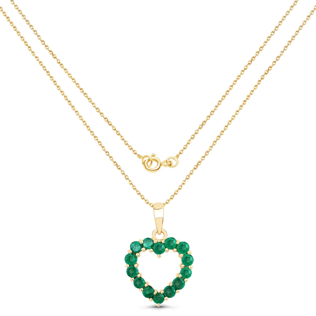 Collar con corazón de esmeralda de Zambia en oro amarillo de 10 quilates