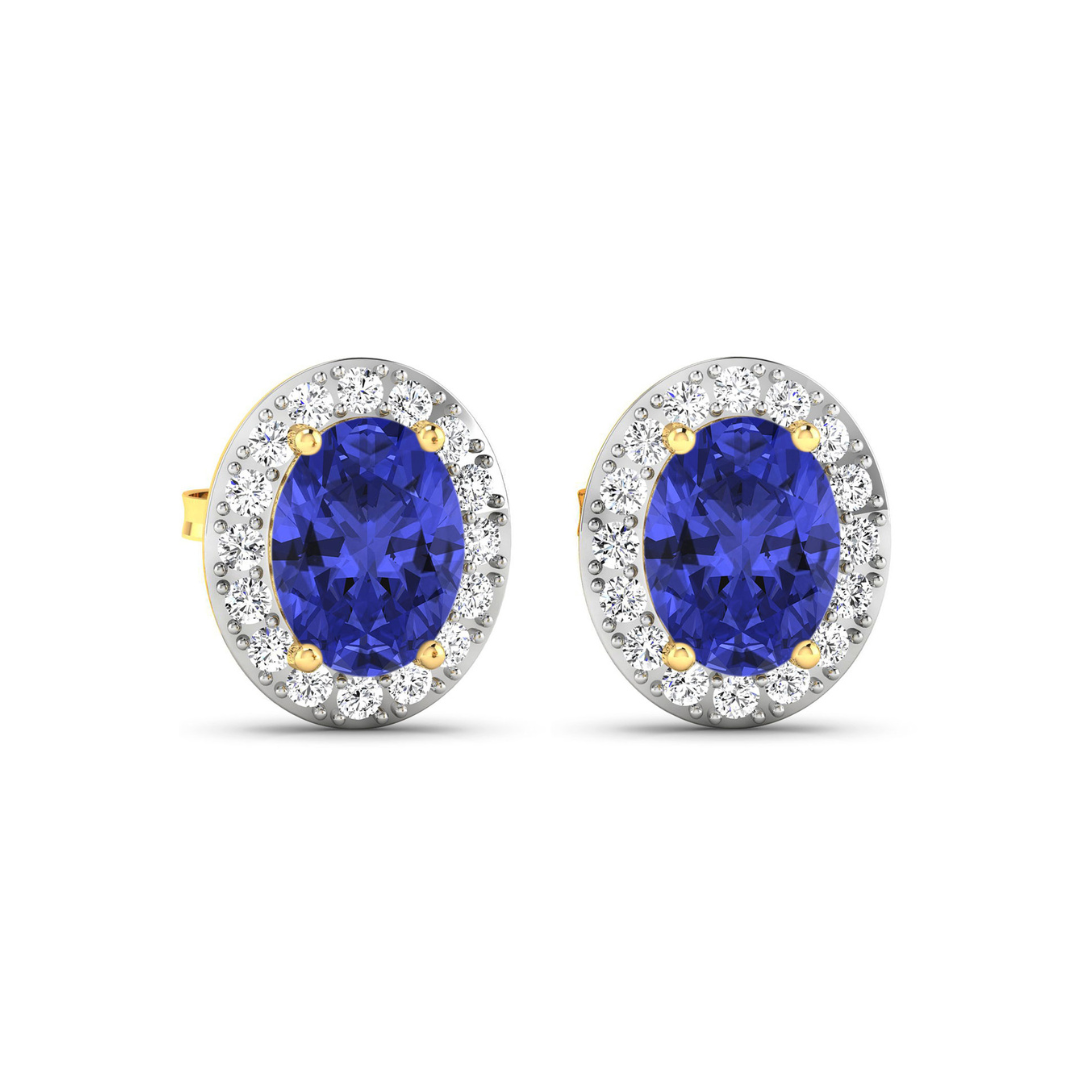Genuine Tanzanite and Diamond Studs Earrings