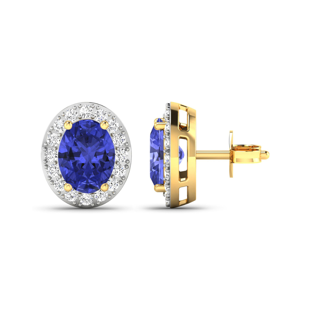 Genuine Tanzanite and Diamond Studs Earrings