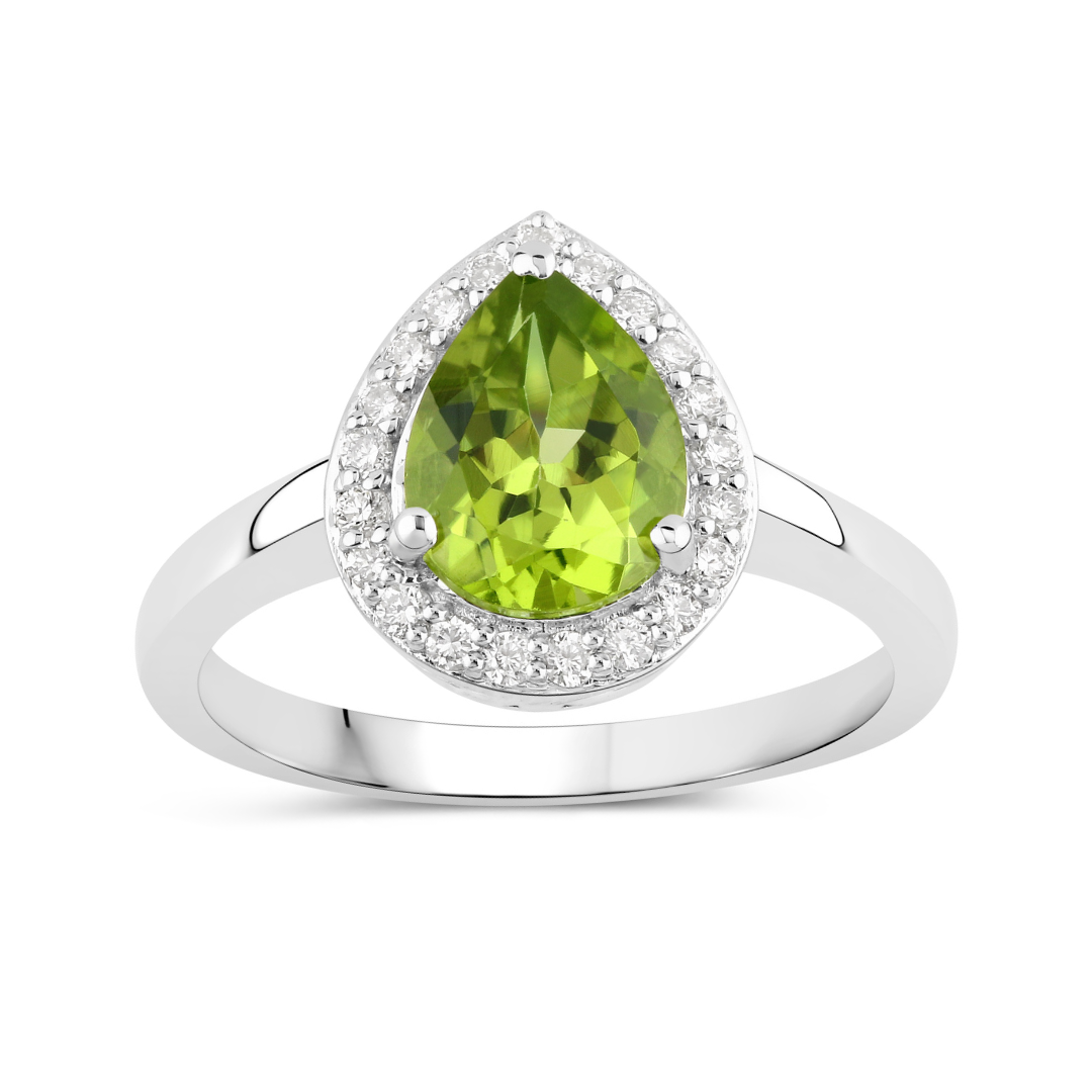 Natural Peridot and Lab Diamond Teardrop Ring