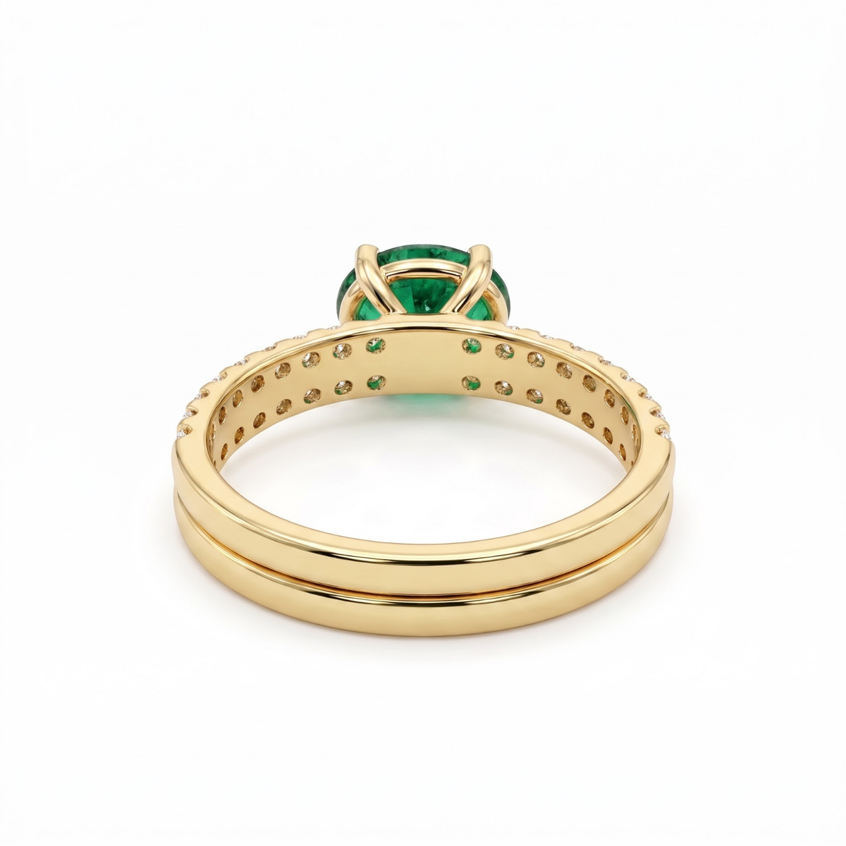 1.46 CTTW Oval Gemstone Double Row Pave Band 14k Yellow Gold Engagement Ring