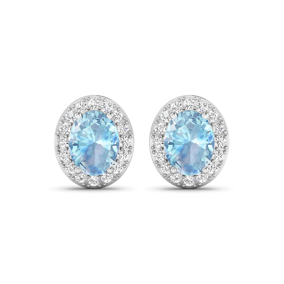Genuine Aquamarine and Diamond Studs Earrings