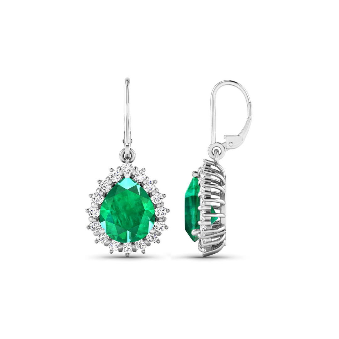 Genuine Zambian Emerald Diamond Dangle Earrings
