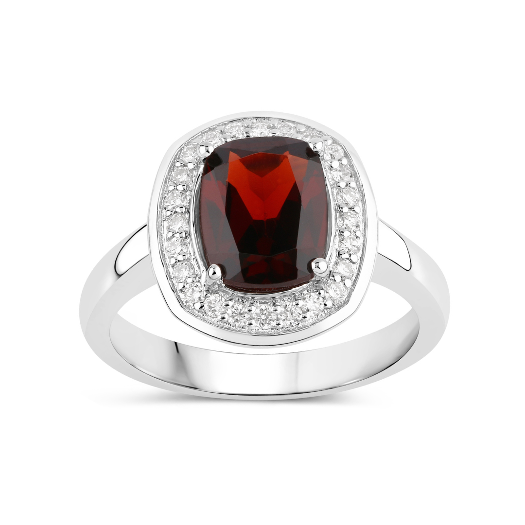 Natural Garnet Lab Diamond Cushion Cut Ring