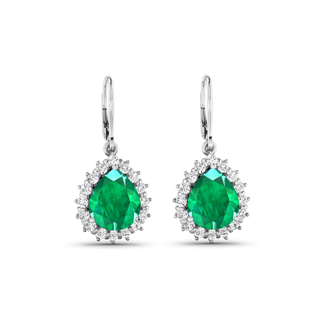 Genuine Zambian Emerald Diamond Dangle Earrings