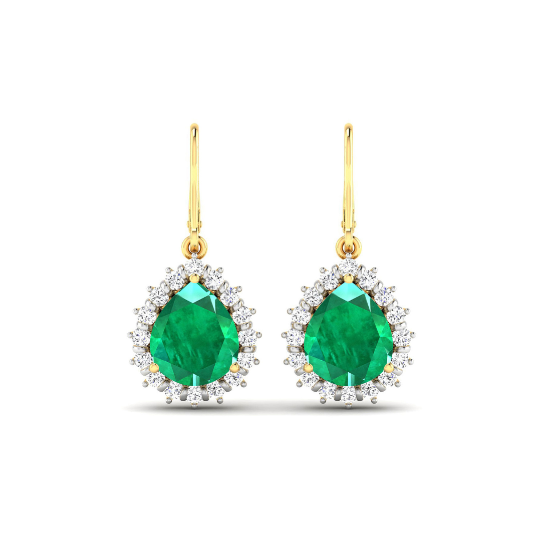 Genuine Zambian Emerald Diamond Dangle Earrings