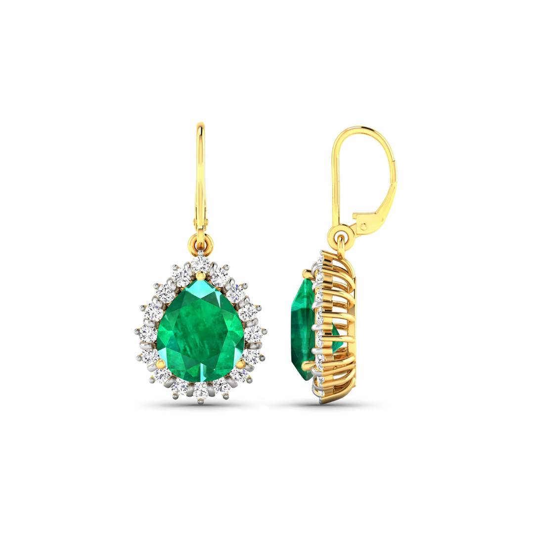 Genuine Zambian Emerald Diamond Dangle Earrings