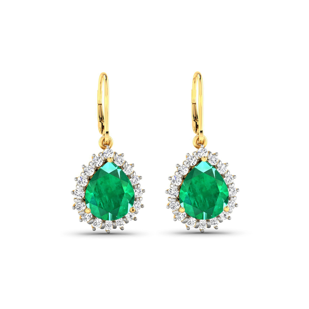 Genuine Zambian Emerald Diamond Dangle Earrings