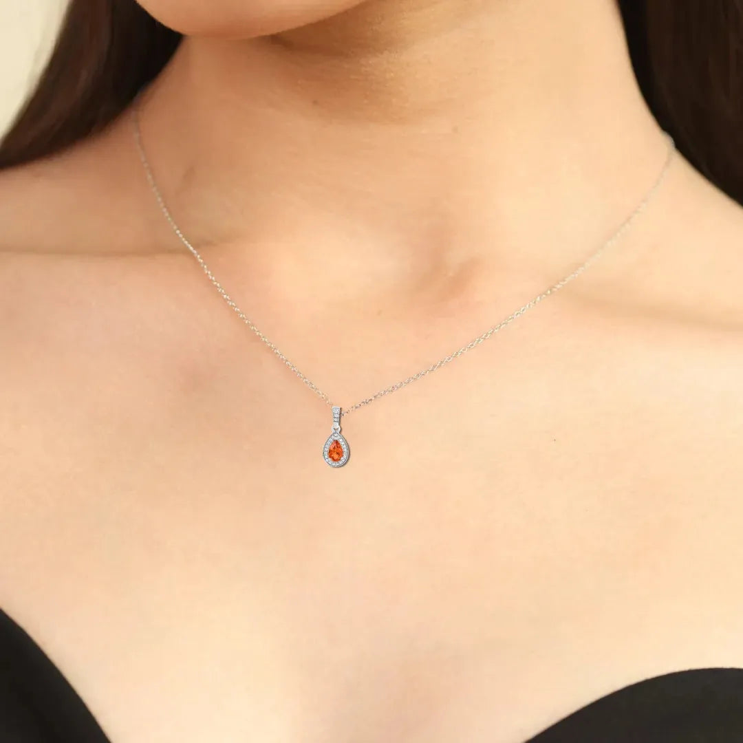 Peach sapphire Teardrop Pendant Necklace Fine Color Jewels AFFORDABLE NECKLACE, ANNIVERSARY GIFT FOR HER, dla-dm-discount-all-154898, HALO NECKLACE, necklace gift for her, NECKLACE GIFT FOR WOMEN, peach Gemstone, Peach Sapphire Jewelry, peach Sapphire necklace, peach sapphire pendant necklaceLab Created Padparadscha necklace, Pink Orange Sapphire, TEARDROP NECKLACE, Trending Jewelry