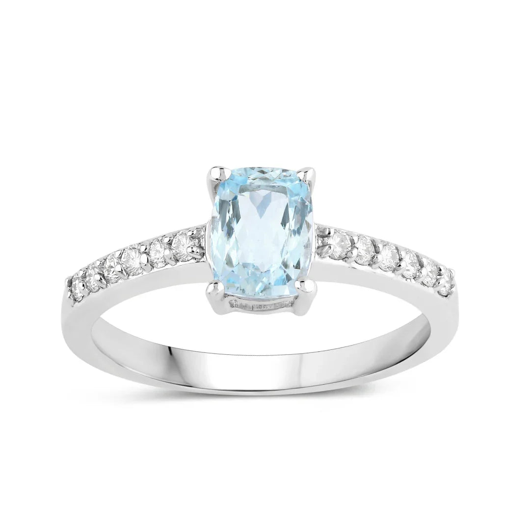 Natural Aquamarine Lab Diamond Cushion Cut Ring