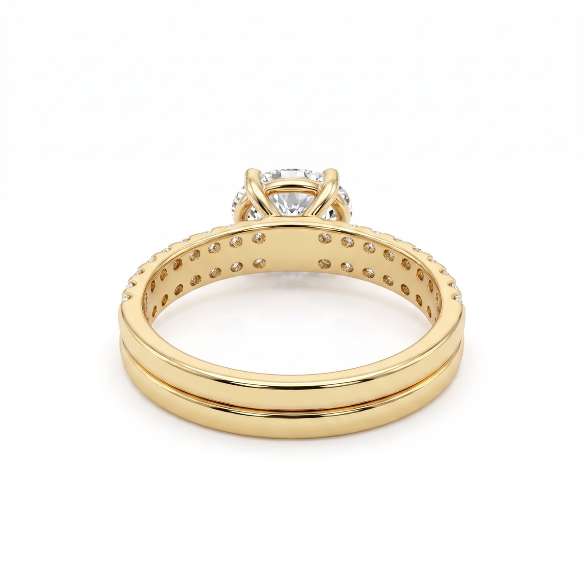 1.46 CTTW Oval Gemstone Double Row Pave Band 14k Yellow Gold Engagement Ring