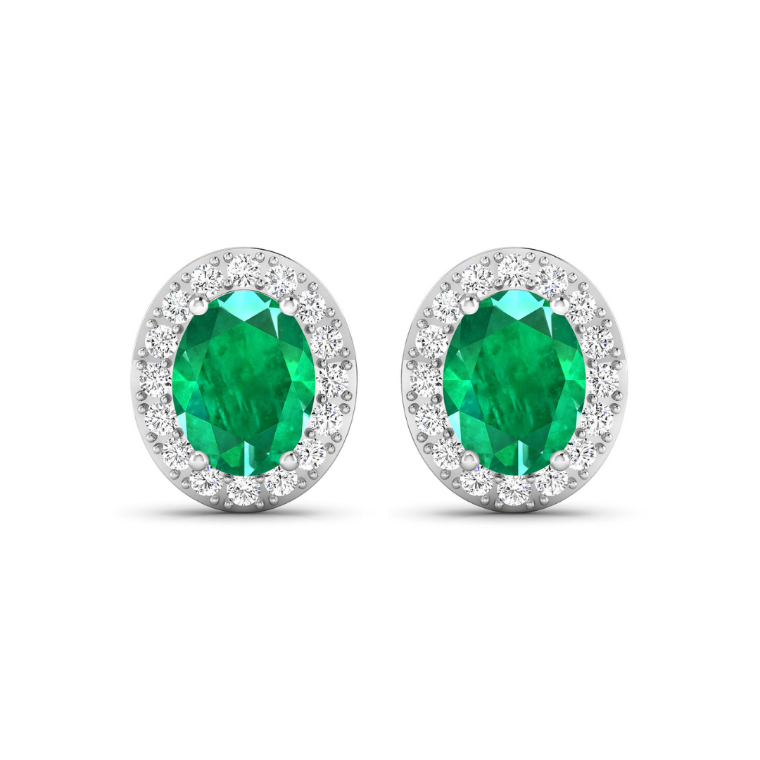 Genuine Zambian Emerald and White Diamond Earrings Stud