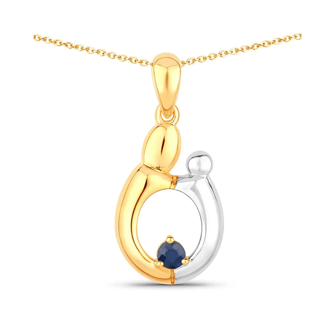 Genuine Blue Sapphire Mom Pendant Necklace