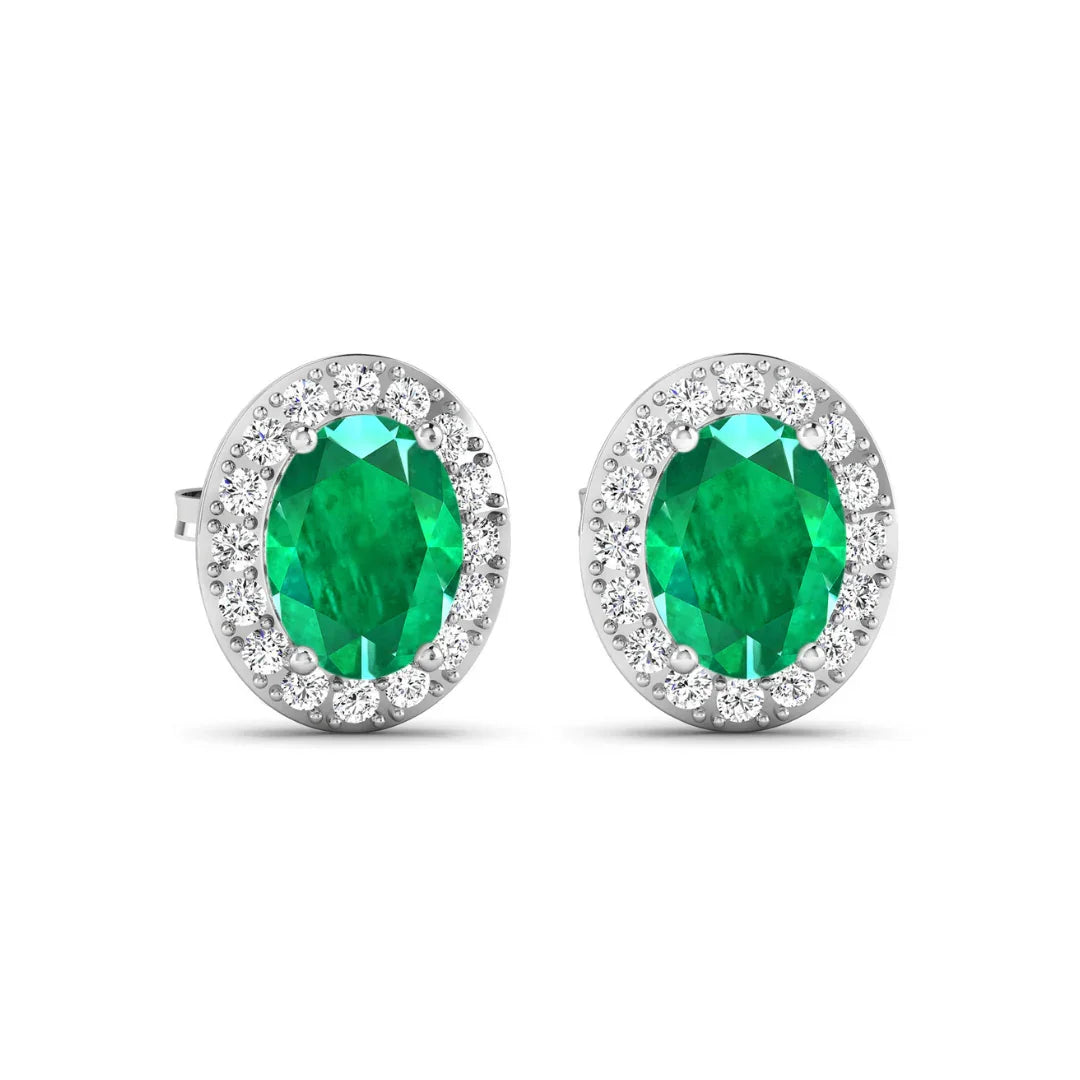 Genuine Zambian Emerald and White Diamond Earrings Stud