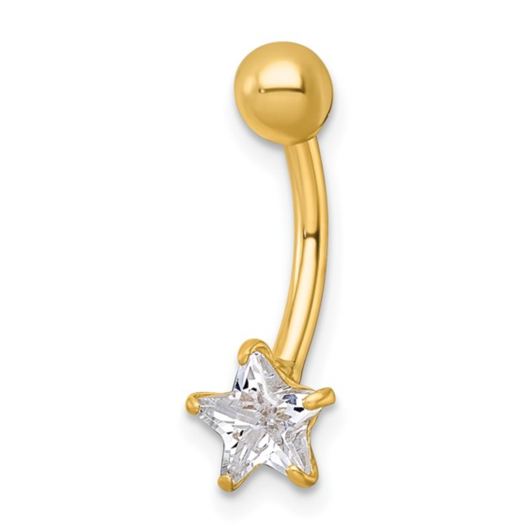 10k Gold CZ Star Navel Ring
