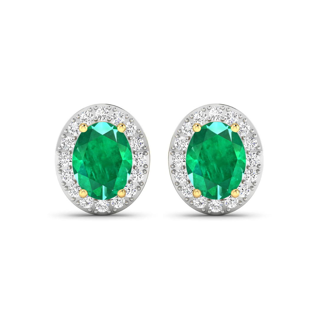 Genuine Zambian Emerald and White Diamond Earrings Stud