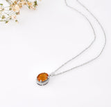 Oval Citrine Halo Pendant Silver Chain Golden Gemstone Best Valentines Gifts Natural Citrine Pendant Necklace - FineColorJewels 
