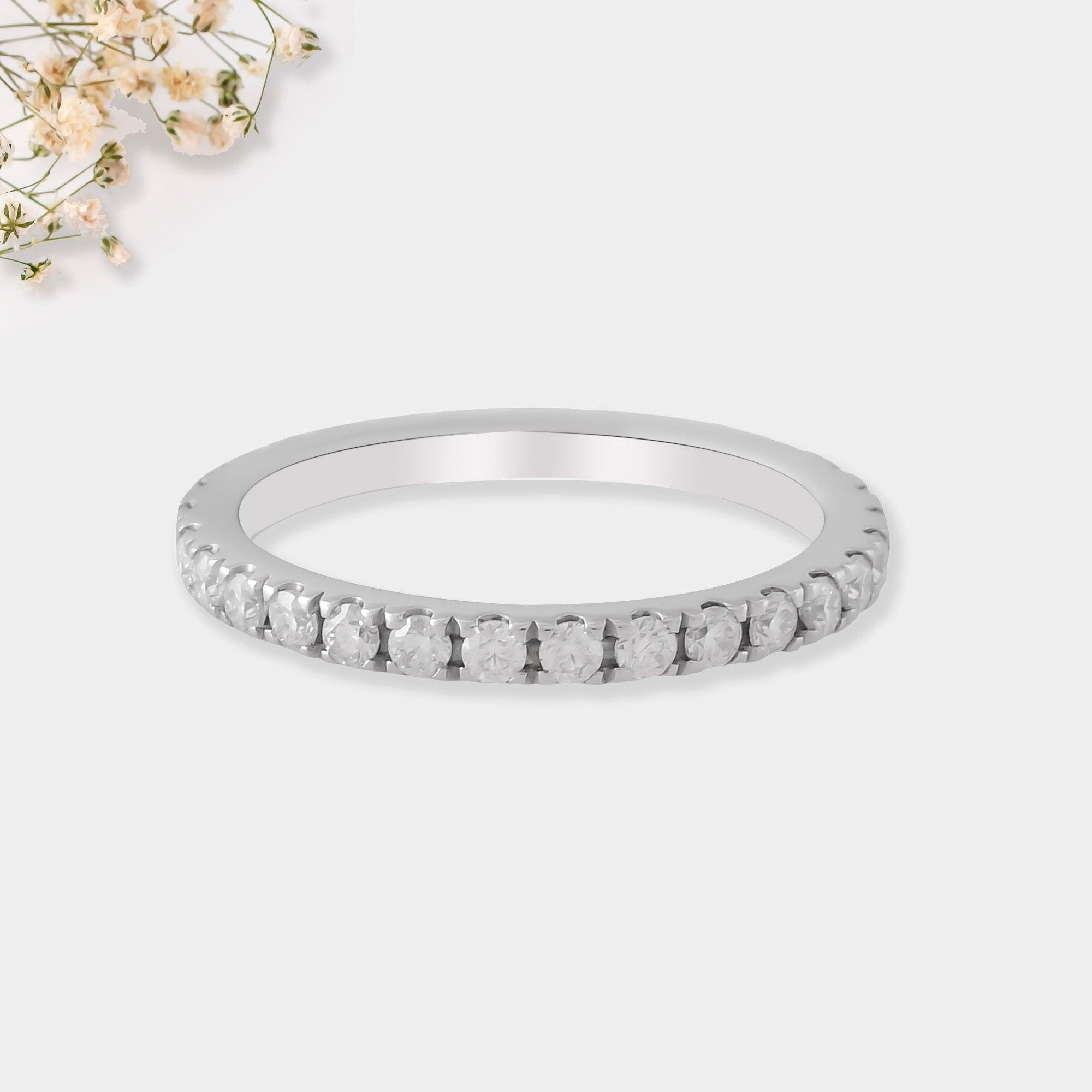 Moissanite Eternity Engagement Ring Full Pave Ring Rhodium Plated in 925 Sterling Silver Stacking Ring - FineColorJewels