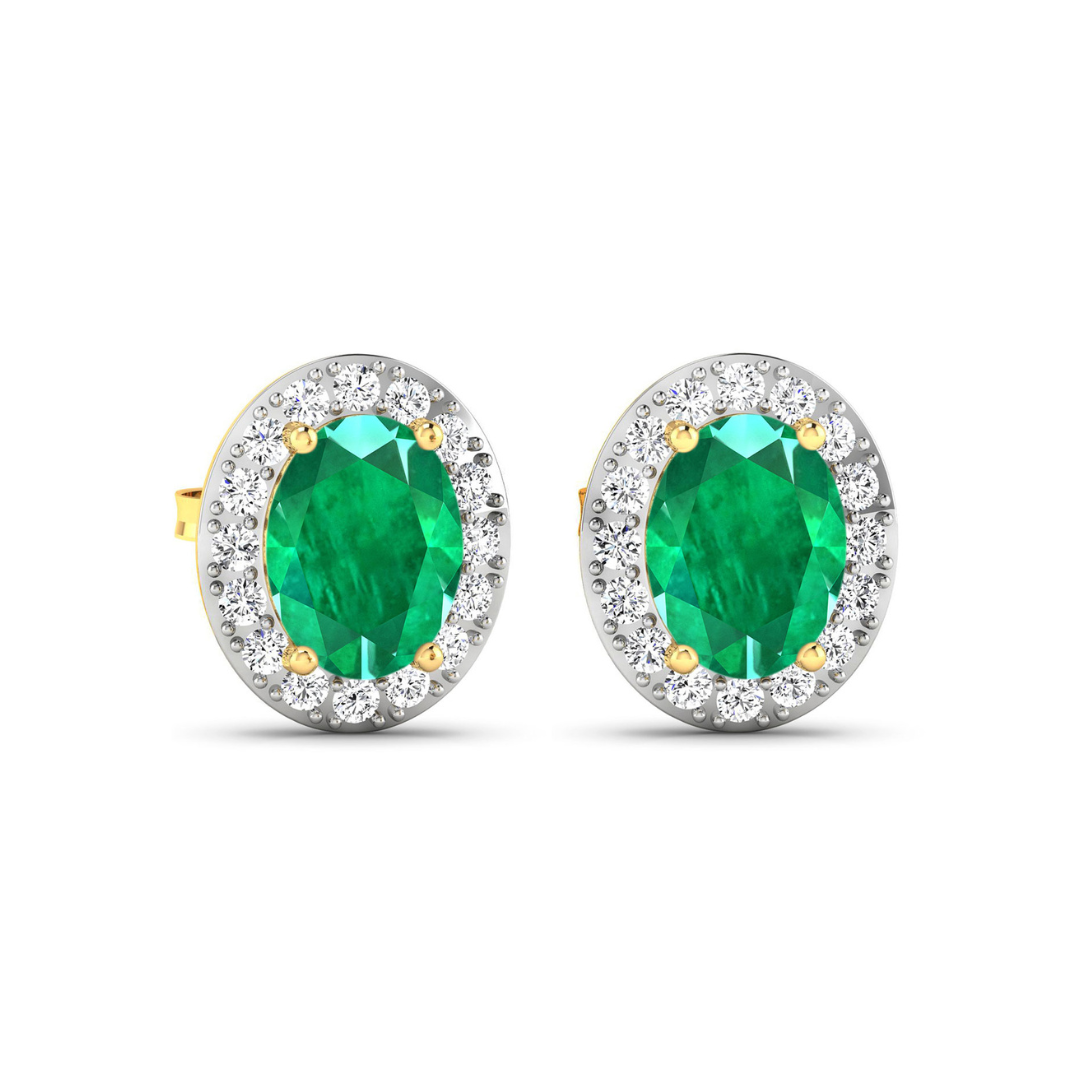 Genuine Zambian Emerald and White Diamond Earrings Stud