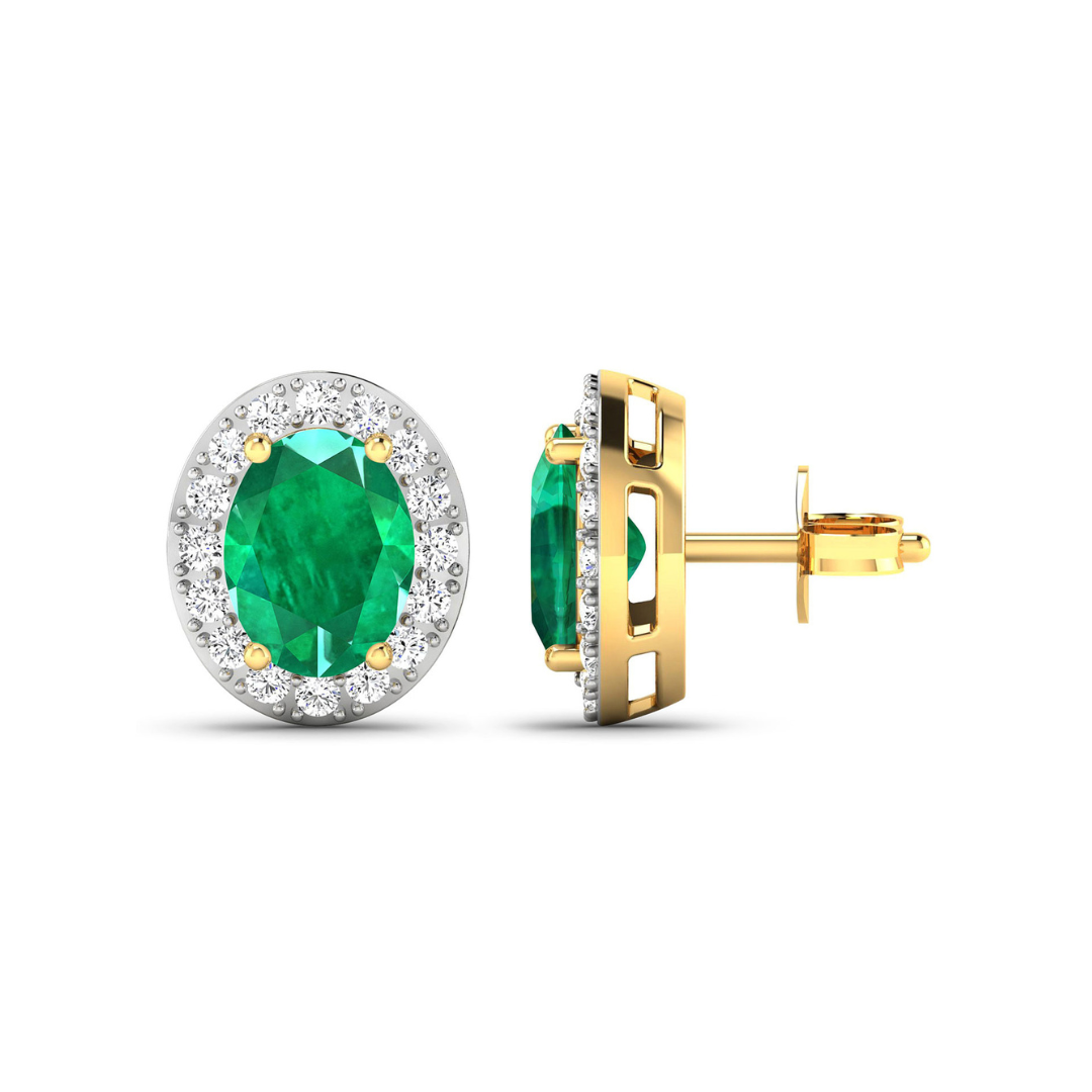Genuine Zambian Emerald and White Diamond Earrings Stud