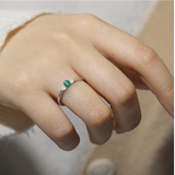 Moissanite and emerald ring, teardrop gemstone ring, green gemstone ring