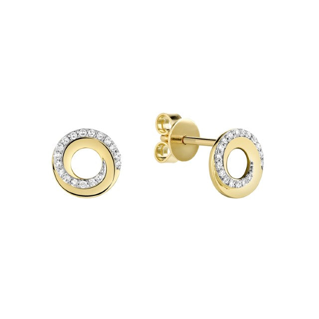 10k Gold Natural Diamond Circle Stud Earrings