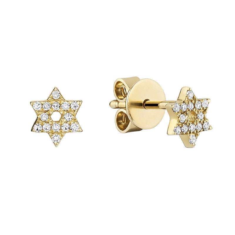 Natural Diamond Star Stud Earrings 14k Gold