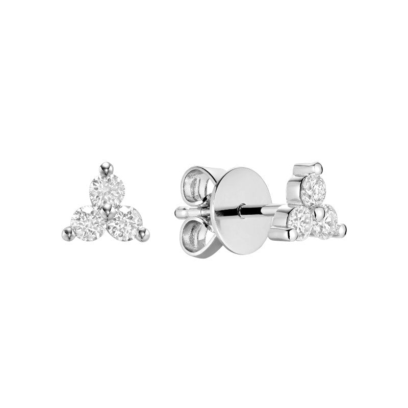 3 Stone Natural Diamond Stud Earrings 14k Gold