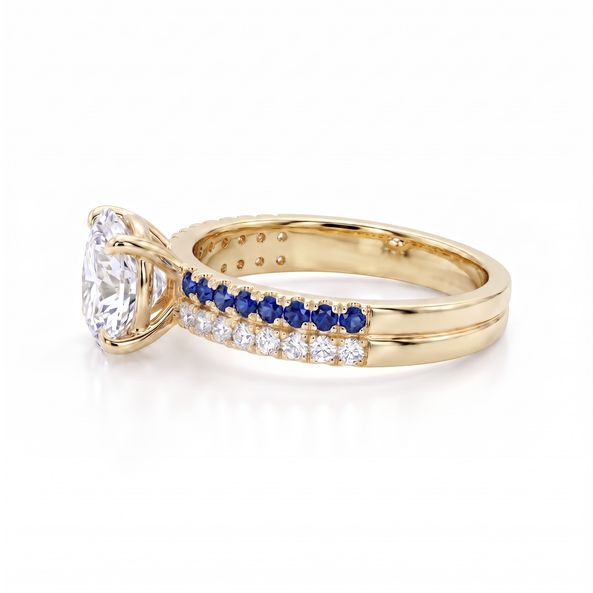 1.46 CTTW Oval Lab Grown Diamond Double Row Pave Band 14k Yellow Gold Engagement Ring