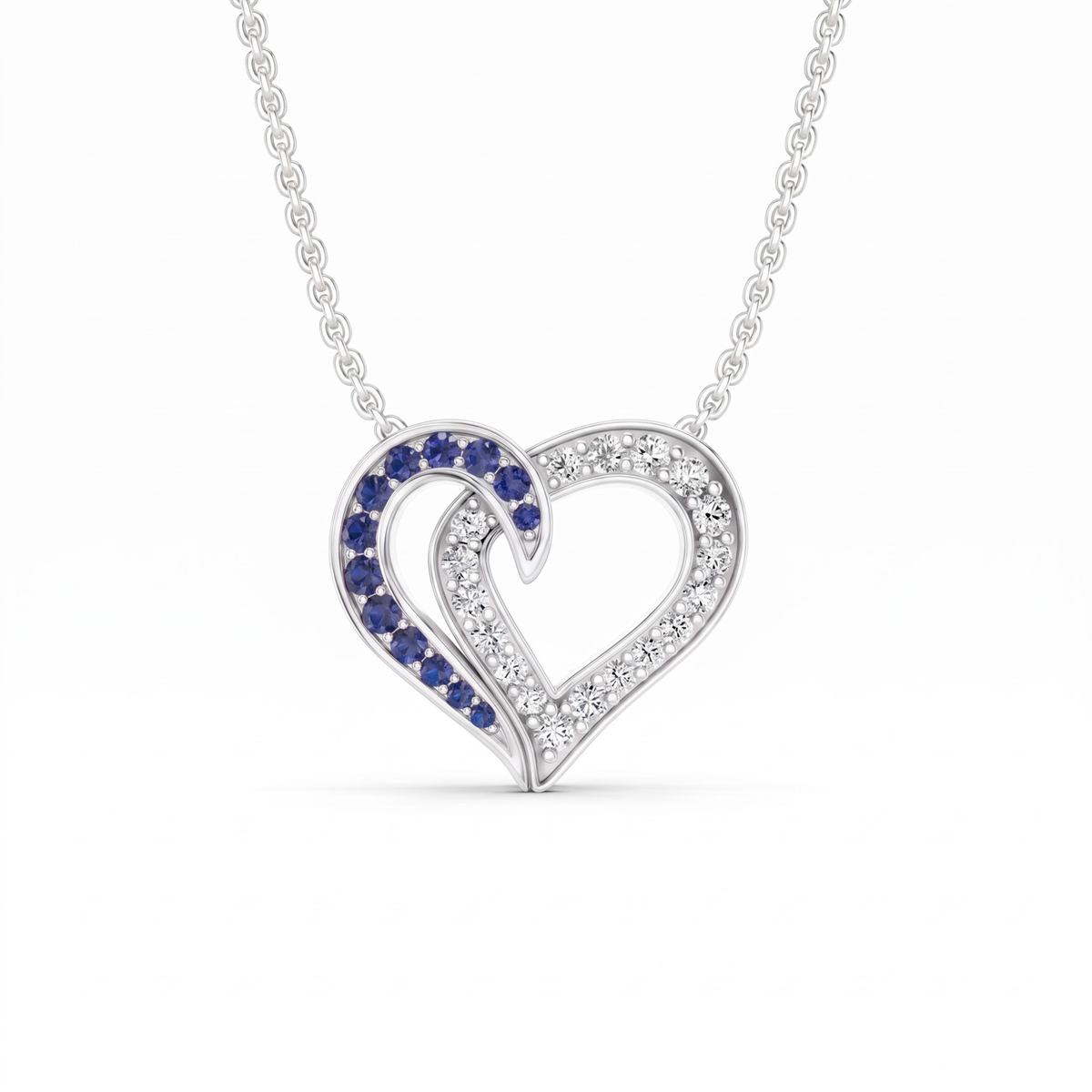 0.64 Cttw Round Sapphire and Lab Grown Diamond 14K Gold Pave Open Heart Pendant Necklace