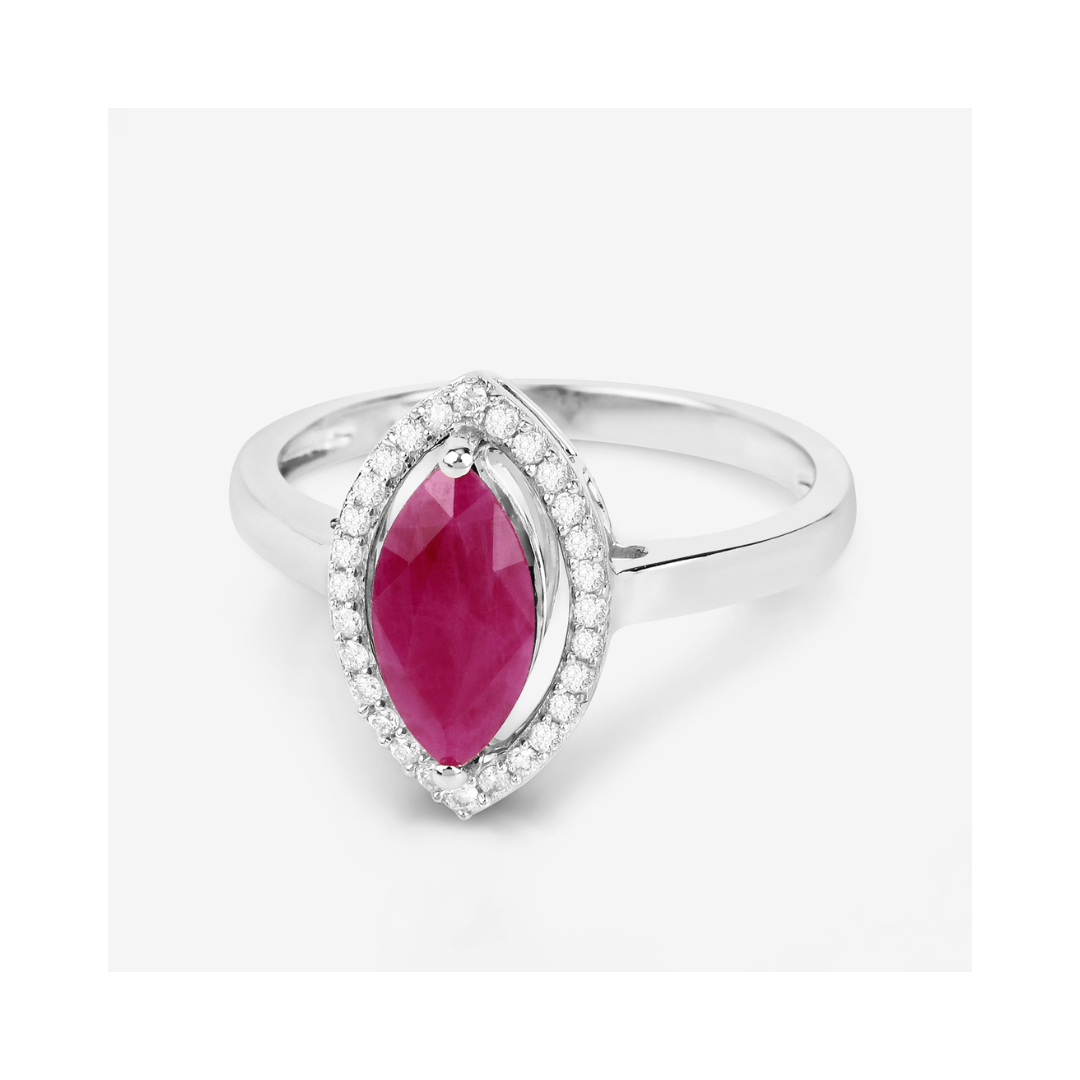 Genuine 10K Ruby White Diamond Halo Ring
