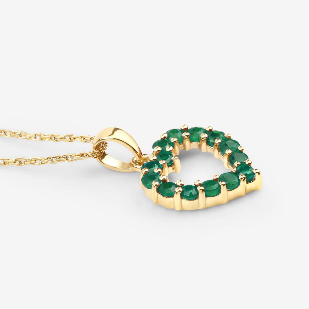 Collar con corazón de esmeralda de Zambia en oro amarillo de 10 quilates