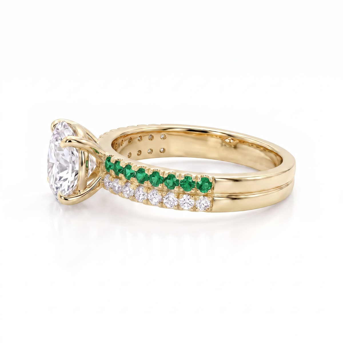 1.46 CTTW Oval Lab Grown Diamond Double Row Pave Band 14k Yellow Gold Engagement Ring