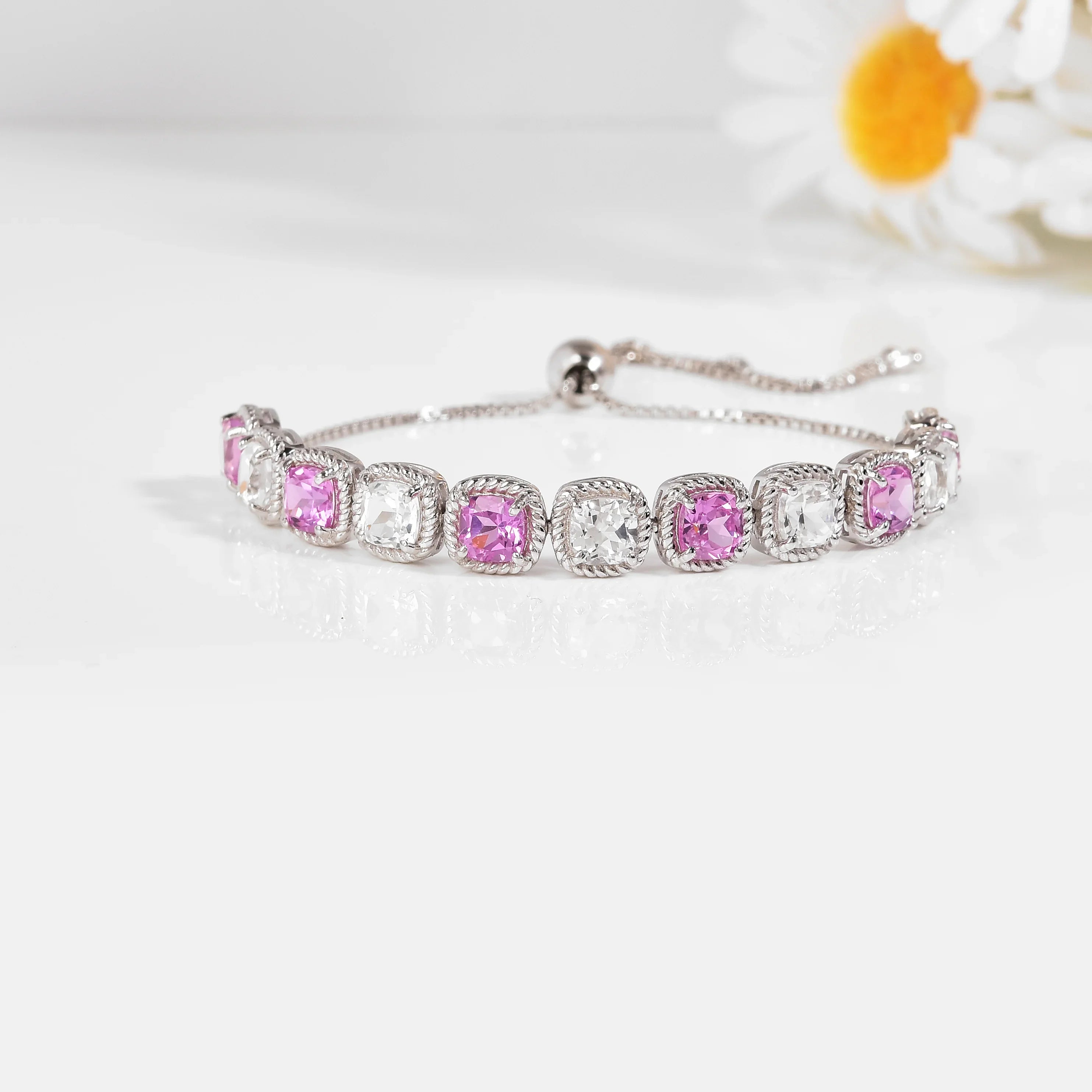 Pulsera de tenis con zafiro melocotón