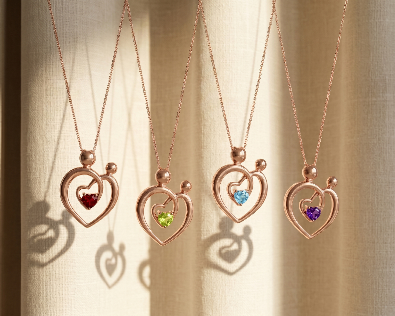 Genuine Garnet Heart Mom Necklace Silver