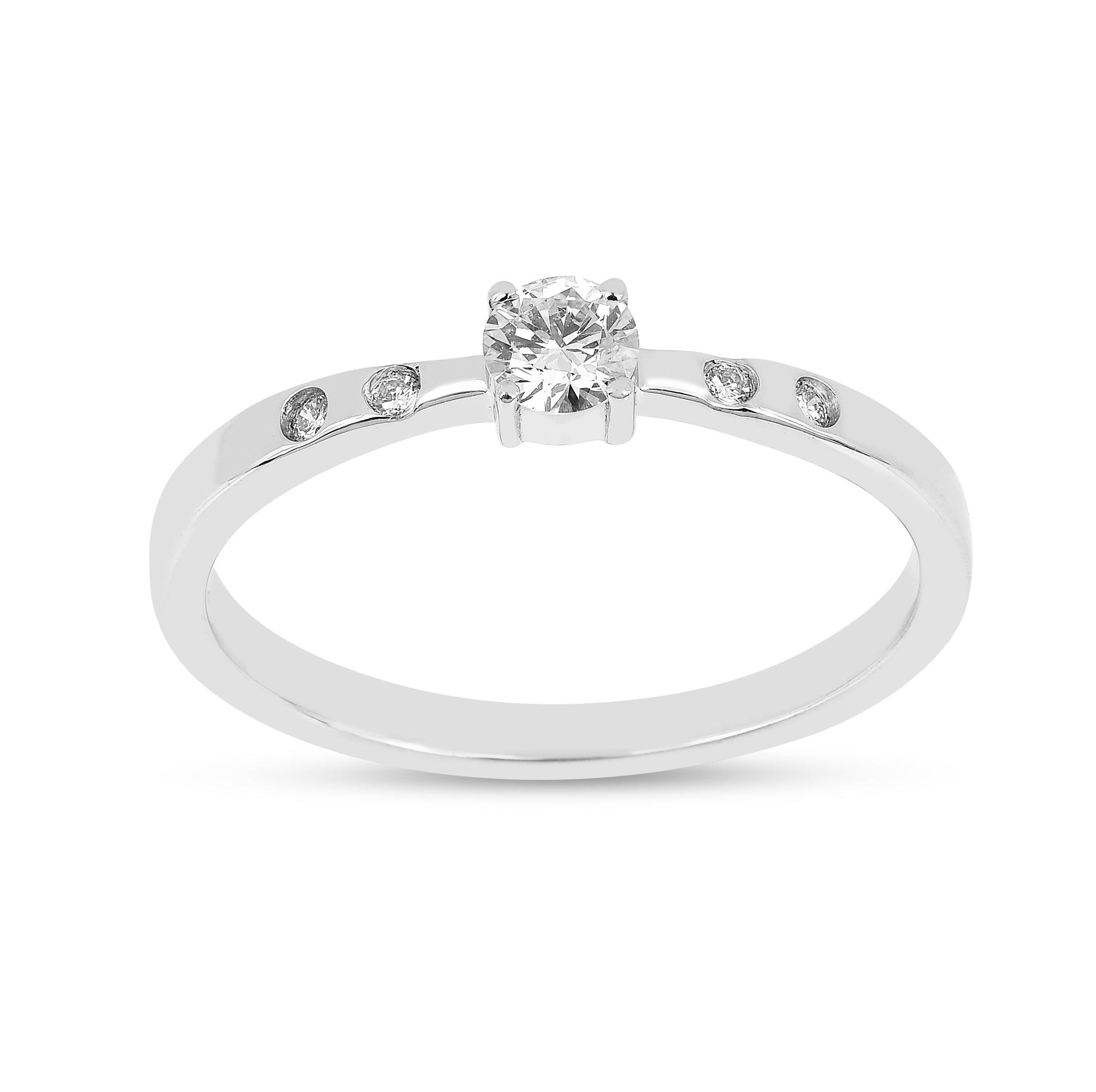 Lab Diamond Solitaire Silver Ring - Main Image