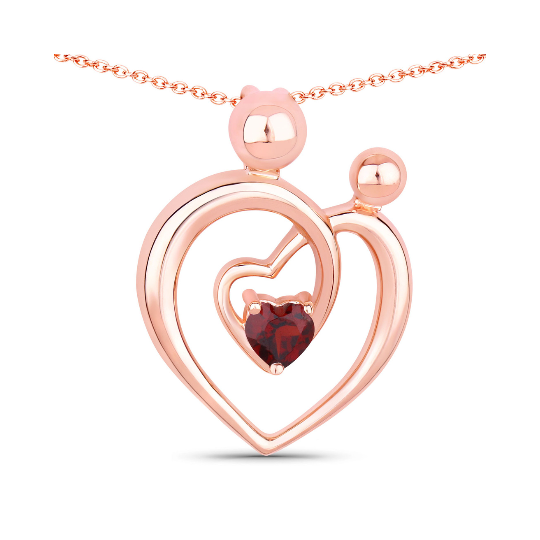 Genuine Garnet Heart Mom Necklace Silver
