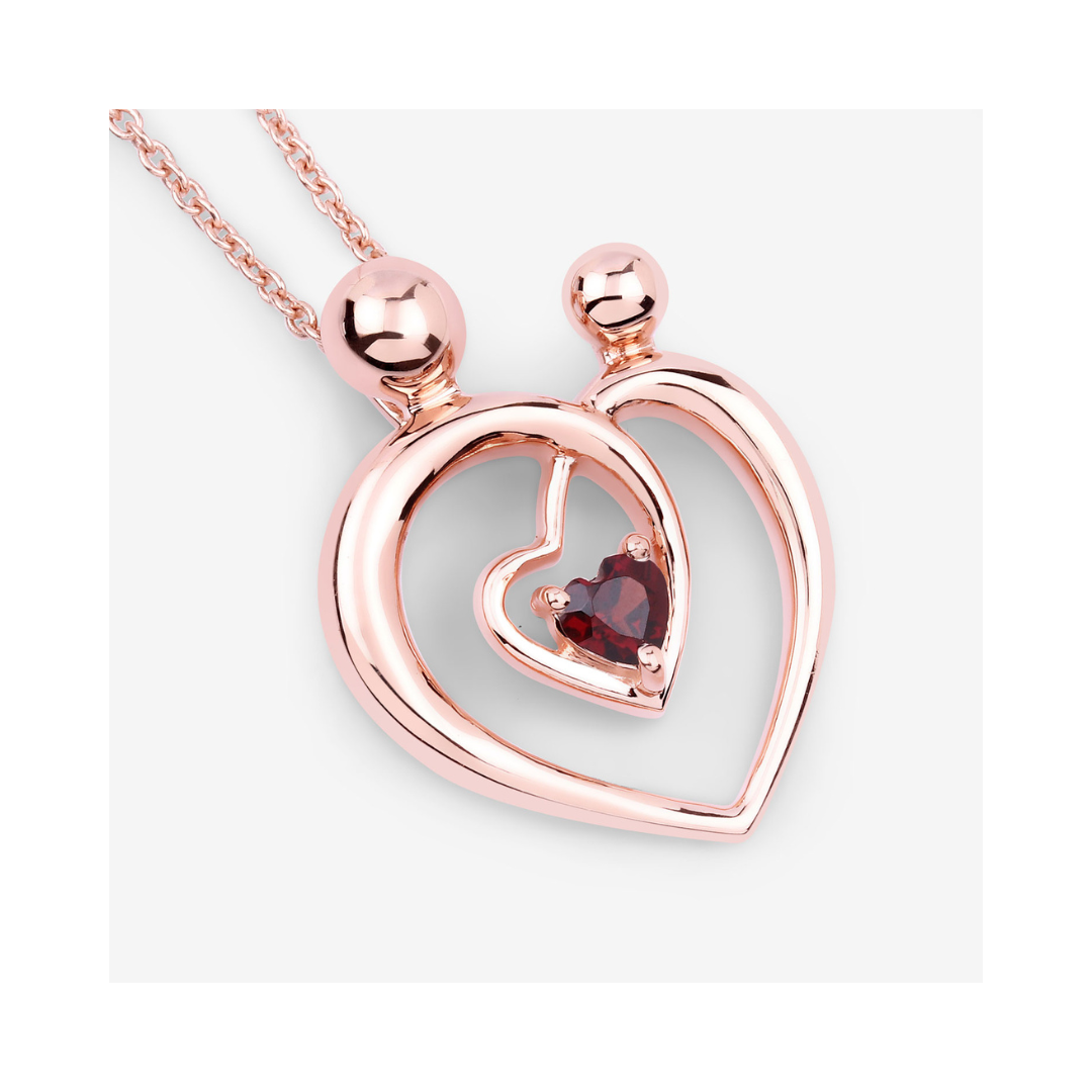 Genuine Garnet Heart Mom Necklace Silver