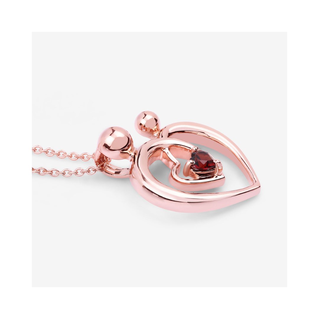 Genuine Garnet Heart Mom Necklace Silver